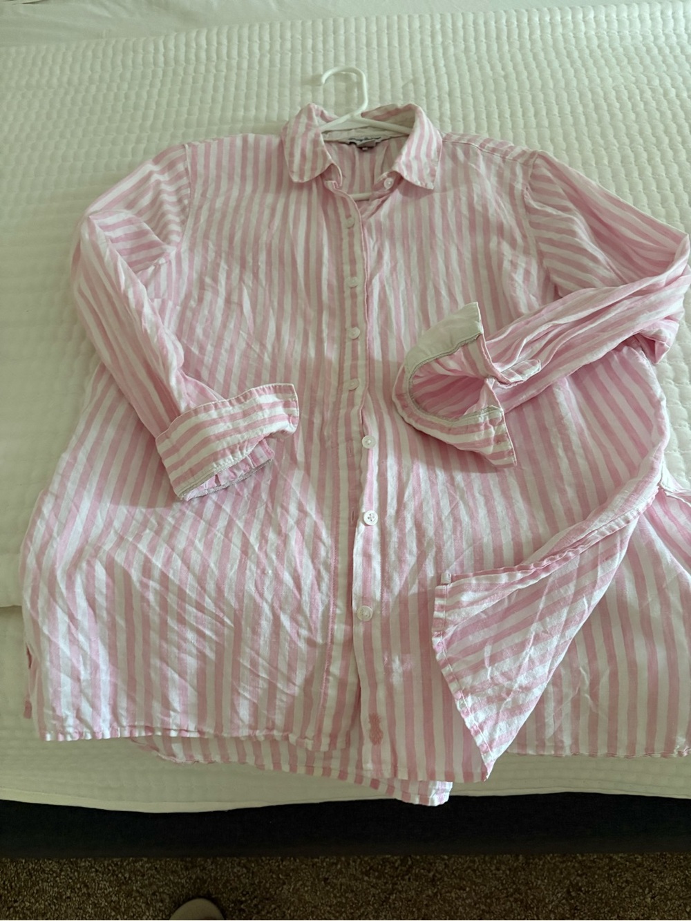 Tommy Bahama Pink and White Vertical Stripe Shirt